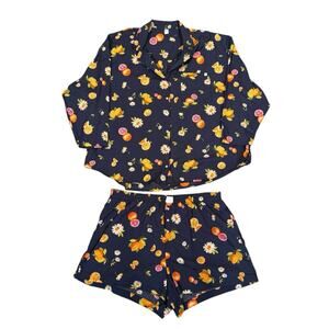 Women’s Pajama Set Navy Fruit Floral Print Top 2XL Shorts XL Modal Blend